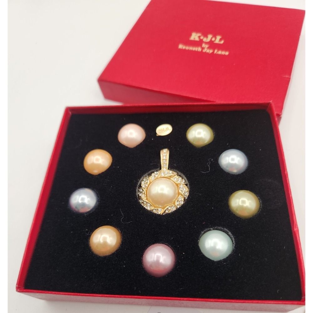 Kenneth Jay Lane KJL Gold Plated Interchangeable Faux Pearl Pendant Vintage New